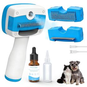Pet Steam Brush for Dogs & Cats,5-in-1 Self-Cleaning Dog Steam Brush with 3 Swap-in Heads (Grooming, Dematting, Deshedding) (Color: Blue)